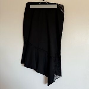 Elegant Alice + Olivia Black Asymmetrical Skirt with Lace Insert